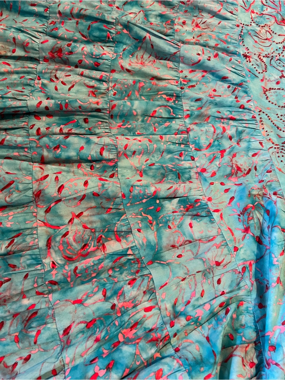 Handmade Balinese Batik Beaded Wrap Skirt/Sarong – Turquoise Floral made in Bali - Picture 4 of 5